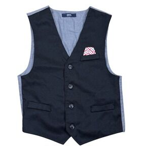 Nautica Boys Suit Vest Black Gray Handkerchief Size 7 Top